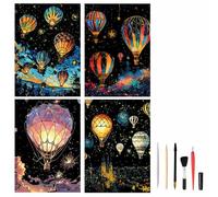 QINXUANGE 4PCS Scratch Art Scratch(30.2×21.5cm) Luminous Effects Paper Rainbow Painting Sketch,Tropical Balloon Tour Series,Scratch Painting Creative Gift,Scratch Art for Adult and Kids with 6 Tools.