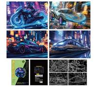 QINXUANGE 4PCS Scratch Art Set,Luminous Effects,Paper Rainbow Painting Sketch,Scratch Painting Creative Gift,Scratch Art for Adult & Kids,Cyberpunk Series(19 * 13cm)
