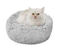 Qinxuepet Cat Beds for Indoor Cats, Soft Plush Round Pet Bed for Small Cats or Small Dogs, 15 inches Washable, Waterproof Bottom Fluffy Calming Bed Sleep Improvement, Light Grey