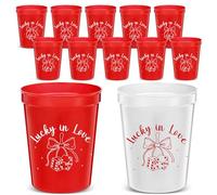 Qinyoung 12 Pcs 16 oz Lucky in Love Party Plastic Cups Las Vegas Bachelorette Cups Reusable Casino Casino Bridal Shower Party Favors Decorations