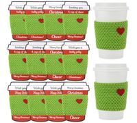 Qinyoung 12 Set Christmas Knitted Coffee Cozy Gifts Set Reusable Crochet Cup Warmer sleeve with Coffee Greeting Card Holders for Women Men Teachers Appreciation Christmas Party Favors