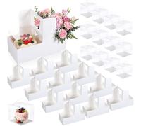 Qinyoung 12 Sets Mother's Day Flower Gift Box Cake Flower Gift Boxes with 12 Pcs Transparent PVC Cake Boxes Mother's Day Box for Teacher,Mom Wedding, Birthday Party(White,Classic,Blank)