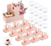 Qinyoung 12 Sets Mother's Day Flower Gift Box Cake Flower Gift Boxes with 12 Pcs Transparent PVC Cake Boxes Mother's Day Box for Teacher,Mom Wedding, Birthday Party (Classic,Pink)