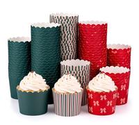 Qinyoung 120 Pcs Christmas Baking Cups Bulk Cupcake Muffin Liners Wrappers | Christmas Bows Stripes Scalloped Cupcake Muffin Cases for Christmas Winter Holiday Party Dessert Gift for Baking Lover