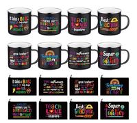 Qinyoung 16 Pcs Teacher Appreciation Gifts Bulk for Women 8pcs 12 oz Teacher Enamel Mugs 8 Pcs Makeup Bags Cosmetic Pouches with Zipper Thank You Gifts from Students