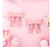 Qinyoung 2 Pcs Ceramic Pink Bow Wall Decor with Hooks Coquette Nursery Decoration Room Decor Hanging Cute Bowknot Shaped Wall Art for Home Nursery Girls Living Room College Dorm