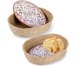 Qinyoung 2 Sets Bread Warmer Baskets with Terracotta Warming Stones