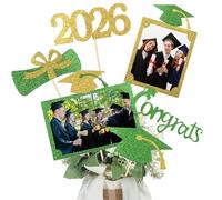 Qinyoung 2026 Graduation Decorations 30 Pcs Glittering Graduation Centerpiece for Tables Sticks Class of 2026 Grad Photo Centerpiece Party Decoration for Table Toppers(Green Gold)