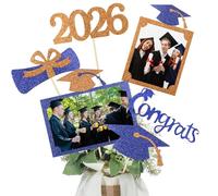 Qinyoung 2026 Graduation Decorations 30 Pcs Glittering Graduation Centerpiece for Tables Sticks Class of 2026 Grad Photo Centerpiece Party Decoration for Table Toppers(Blue Orange)
