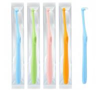 Qinyoung 4 Pcs End Tuft Toothbrush Individually Wrapped Small Head Toothbrush Reusable Orthodontic Brushes for Back Teeth Wisdom Teeth Implants Detail Cleaning, Green Blue Pink and Orange
