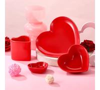Qinyoung 4 Piece Valentines Heart Shaped Dinnerware Set Include Ceramic 7'' Dinner Plate and 5'' Dessert Dish Bowl Cup Heart Shaped Bowl Cute Mug Snack Dishes Gifts for Valentine's Day Party Wedding