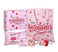 Qinyoung 7 Pcs Galentine's Day Gifts Set Include Mug Cup Handbag Cosmetic Bag Socks Keychain Greeting Card with Box for Women Friend Bestie Valentine Galentine Party Favors