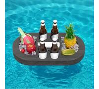 Qinyoung Large Floating Drink Holder Black Floating Refreshment Table Tray Compartment Portable Floating Pool Tray for Swimming Pool Accessories Hot Tub Beach and Party Decor(Oval Four Holes)