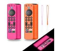 QINZAC 2Pack Silicone Remote Case Cover for Firestick 4K Max (2nd)/Insignia/Pioneer/Omni (QLED) Series Alexa Voice Remote Enhanced w/Lanyard, Glow in The Dark(Glow Rose Red + Glow Orange)