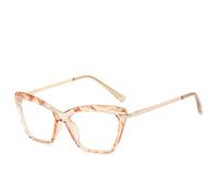 QINZHENZ Blue Light Blocking Computer Readers Anti Glare Reading Glasses HD Flat Light Mirror Cat-Eye Big Frame Eyewear(Tea,+350)