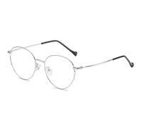 QINZHENZ Clear Vision Computer Readers Round Metal Eyewear Blue Light Blocking Reading Glasses Oversized Flat Light Mirror(Silver,+0.00)