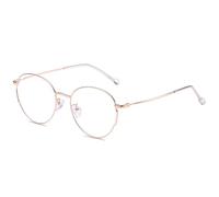 QINZHENZ Clear Vision Computer Readers Round Metal Eyewear Blue Light Blocking Reading Glasses Oversized Flat Light Mirror(Rose,+0.00)