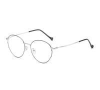 QINZHENZ Clear Vision Computer Readers Round Metal Eyewear Blue Light Blocking Reading Glasses Oversized Flat Light Mirror(Black-silver,+0.00)