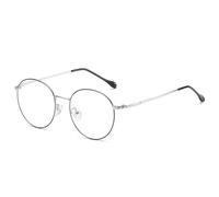 QINZHENZ Metal Blue Light Blocking Reading Glasses Round Anti Eyestrain Computer Readers Anti UV Flat Light Mirror(Black-silver,+200)