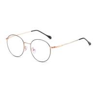 QINZHENZ Metal Blue Light Blocking Reading Glasses Round Anti Eyestrain Computer Readers Anti UV Flat Light Mirror(Black-gold,+200)