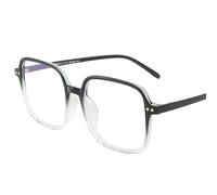 QINZHENZ Oversized Anti UV Computer Readers Blue Light Blocking Reading Glasses Square Flat Light Mirror TR Frame Eyeglasses(Fade to-black,+100)