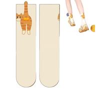 QinZiEn Cute Cat Socks with Balls,Funny Socks,Cute Cotton Nove/lty Funny Animal Fun Crew Soc/ks,Gifts for C/at Lovers,Funy Nove/lty Animal Print Crew Cotton,C/at Lover Gifts,Orange, C/at S/ock