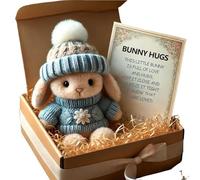 QinZiEn Mini Bunny Hug Cute Easter Gift,Plush Pocket Hug Rabbit With Knitted Hat And Pom Pom,Mini Bu/nny Hu/g Cute Easter G/ift,Rabbit Doll,Sending A H/ug G/ift,B/unny Stuffed Animal Sets,Lake Blue