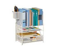 QINZITAO Desk Organiser File Holders Large Capacity Paper Letter Tray with Drawer and Pen Holders Office Supplies for Library Dorm