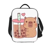 QIOEURYU Backpack Custom Cute Little Capybara Hugs Bubble Tea Insulated Lunch Bag for Women Cooler Thermal Lunch Tote Picnic Travel Leisure Outdoor Holiday Gifts