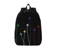 QIOEURYU Backpacks Rainbow Airplanes Flying On Eachother Canvas Water Resistant School College Aviation Fighter Pilot Bag Print Bookbags Leisure Outdoor Holiday Gifts