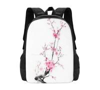 QIOEURYU Backpacks Sling Bag Delicate Sakura Branch With Pink Blossoms Japanese Zen Sumi-E Painting On White Rice Paper Art Print Schoolbag Leisure Outdoor Holiday Gifts
