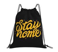 QIOEURYU Classic Unisex Bag Stay Home Corona Slogan Face Backpacks Casual Portable Drawstring Sports Book For Travel Students Outdoor Comfortable and Durable