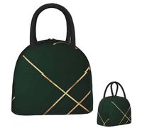 QIOEURYU Lunch Bag Leakproof Minimalist Dark Green and Gold Lin Insulated Tote Bags for Women Children Food Boxes Thermal Lunch Box for Work School Picnic Travel
