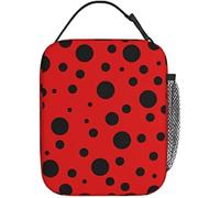 QIOEURYU Lunch Bags Unisex Ladybug Black and Red Polka Dot Portable Insulated Lunch Box Reusable Cooler Totes for Women Men Adults Girls Work Classic Outdoor Travel