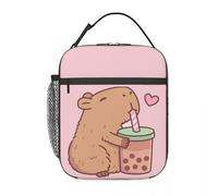 QIOEURYU Lunch Tote Bags Cute Capybara Loves Bubble Tea Thermal Insulated for Portable Food Bag Container Cooler Thermal Lunch Boxes for School Work Travel Outdoor Picnic