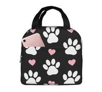 QIOEURYU Lunch Tote Bags Dog Paws White Pink Hearts Portable Canvas Cooler Thermal Lunch Box for Women Children Insulated for School Work Travel Outdoor Picnic