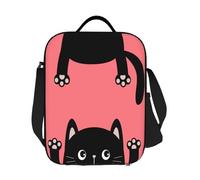 QIOEURYU Lunch Tote Bags for Women Girls Children Custom Funny Black Paw Thermal Insulated Cute Kitten Container for Kids School Bento Food Box.
