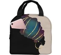QIOEURYU Lunch Tote Bags Insulated Afro American Woman Leak Proof African Black Girl Lunch Box with Zipper for Women Men for School Work Travel Outdoor Picnic