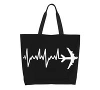 QIOEURYU Tote Shoulder Bags Canvas Aviation Airplane Heartbeat Pilot Print Shopper Shoulders Large Capacity Portable Aviator Plane Gift Handbag Leisure Holiday or Birthday Gifts