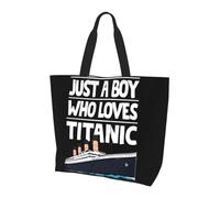 QIOEURYU Tote Shoulder Bags Canvas Just A Boy Who Loves Titanic Titanic Ship Shopping Large Capacity Shoulder Bags Shopper Grocery Handbag Women Leisure Holiday or Birthday Gifts