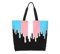 QIOEURYU Tote Shoulder Bags Canvas Recycling Trans Pride Flag Drip Shopping Bag Women Washable Transgender Grocery Shopper Bags Leisure Holiday or Birthday Gifts