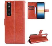 QiongniAN Compatible with Sony Xperia 1 III 5G UW Leather Case, Compatible with Sony Xperia 1 III 5G XQ-BC52 XQ-AC52 XQ-BC62 XQ-BC72 A101SO SOG03 SO-51B Protective Case Cover Brown