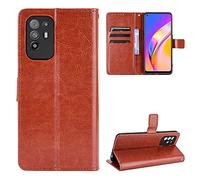 QiongniAN Cover for Oppo F19 PRO+ 5G, Case for Oppo A94 5G CPH2211 / F19 PRO+ 5G CPH2159 / Reno 5Z 5G Leather Wallet Flip Case Brown