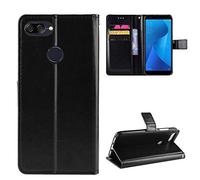 QiongniAN Flip Leathe Case Compatible with Asus Zenfone Max Plus M1 X018D / Pegasus 4S ZB570TL Phone Protective Case Cover Black
