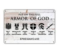 QIONGQI Funny Put on The Full Armor of God Metal Tin Sign Wall Decor, Farmhouse Rustic Christian Sign for Home Decor Gifts