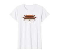 Qiongzhu Temple, Hand-Drawn, Kunming, China Value Graphic T-Shirt, Women, White, L