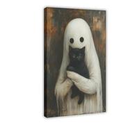 QIOTBVV Ghost And Black CatCanvas Poster Bedroom Decor Landscape Office Room Decor Gift08x12inch(20x30cm)