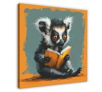QIOTBVV Lemur Reading A BookCanvas Poster Bedroom Decor Landscape Office Room Decor Gift24x24inch(60x60cm)