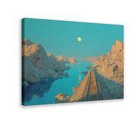QIOTBVV Moonlit Coastal RailwayCanvas Poster Bedroom Decor Landscape Office Room Decor Gift12x18inch(30x45cm)
