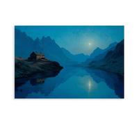 QIOTBVV Moonlit Lake CabinCanvas Poster Bedroom Decor Landscape Office Room Decor Gift20x30inch(50x75cm)